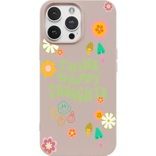 Casen iPhone 13 Pro Pudra Think Happy Renkli Silikon Kılıfı