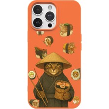 Casen iPhone 16 Pro Turuncu Kedi Tasarımlı Gimbap Cat Renkli Silikon Telefon Kılıfı