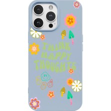 Casen iPhone 11 Pro Mavi Think Happy Renkli Silikon Kılıfı