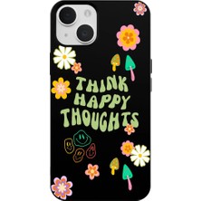 Casen iPhone 14 Siyah Think Happy Renkli Silikon Kılıfı
