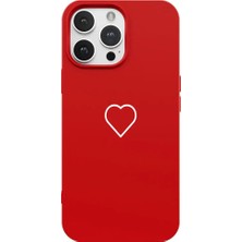 Casen iPhone 16 Pro Kırmızı Lansman Renkli Silikon Beyaz Kalp Desenli Kamera Korumalı Kılıf