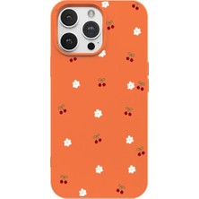 Casen iPhone 12 Pro Max Turuncu Lansman Renkli Silikon Kiraz ve Çiçek Desenli Kamera Korumalı Kılıf