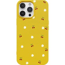 Casen iPhone 12 Pro Max Sarı Lansman Renkli Silikon Kiraz ve Çiçek Desenli Kamera Korumalı Kılıf