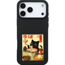 Casen iPhone 17 Pro Max Siyah Lansman Renkli Silikon Black Cat Tasarımlı Telefon Kılıfı