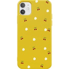 Casen iPhone 11 Sarı Lansman Renkli Silikon Kiraz ve Çiçek Desenli Kamera Korumalı Kılıf