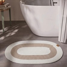 Cool Halı Glenn Oval Banyo Paspası Krem Bej Yıkanabilir Çift Taraflı El Dokuma Örgü Lavabo Önü Tuvalet Paspası