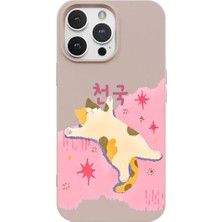 Casen iPhone 16 Pro Pudra Cat Sleeping Kamera Korumalı Premium Lansman Renkli Silikon Kılıfı