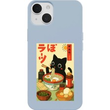 Casen iPhone 13 Mavi Lansman Renkli Silikon Black Cat Tasarımlı Telefon Kılıfı
