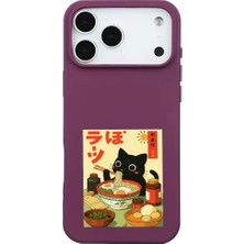 Casen iPhone 17 Pro Max Bordo Lansman Renkli Silikon Black Cat Tasarımlı Telefon Kılıfı