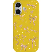 Casen iPhone 16 Sarı Ribbon Stars Kamera Korumalı Premium Renkli Silikon Kılıf