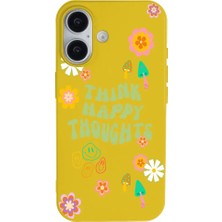 Casen iPhone 16 Sarı Think Happy Renkli Silikon Kılıfı