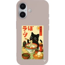 Casen iPhone 16 Plus Pudra Lansman Renkli Silikon Black Cat Tasarımlı Telefon Kılıfı