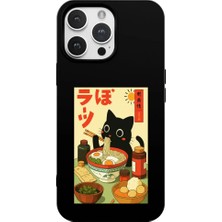 Casen iPhone 12 Pro Max Siyah Lansman Renkli Silikon Black Cat Tasarımlı Telefon Kılıfı