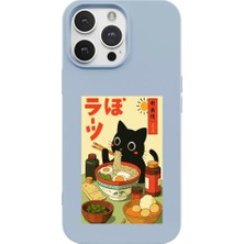 Casen iPhone 12 Pro Mavi Lansman Renkli Silikon Black Cat Tasarımlı Telefon Kılıfı