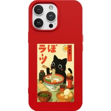 Casen iPhone 11 Pro Max Kırmızı Lansman Renkli Silikon Black Cat Tasarımlı Telefon Kılıfı