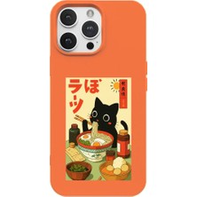 Casen iPhone 16 Pro Max Turuncu Lansman Renkli Silikon Black Cat Tasarımlı Telefon Kılıfı