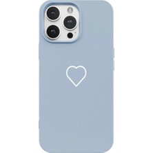 Casen iPhone 14 Pro Mavi Lansman Renkli Silikon Beyaz Kalp Desenli Kamera Korumalı Kılıf