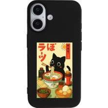 Casen iPhone 17 Siyah Lansman Renkli Silikon Black Cat Tasarımlı Telefon Kılıfı