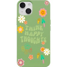 Casen iPhone 14 Yeşil Think Happy Renkli Silikon Kılıfı