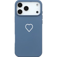 Casen iPhone 17 Pro Max Lacivert Lansman Renkli Silikon Beyaz Kalp Desenli Kamera Korumalı Kılıf