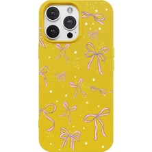 Casen iPhone 14 Pro Max Sarı Ribbon Stars Kamera Korumalı Premium Renkli Silikon Kılıf