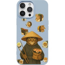 Casen iPhone 15 Pro Max Mavi Kedi Tasarımlı Gimbap Cat Renkli Silikon Telefon Kılıfı