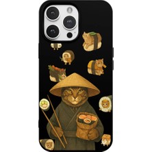 Casen iPhone 14 Pro Max Siyah Kedi Tasarımlı Gimbap Cat Renkli Silikon Telefon Kılıfı