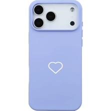 Casen iPhone 17 Pro Lila Lansman Renkli Silikon Beyaz Kalp Desenli Kamera Korumalı Kılıf