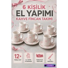 L'edoren 6 Kişilik Seramik Kahve Fincan Takımı Yuvarlak Sunum Tabaklı Porselen Türk Kahvesi Fincan Seti
