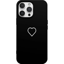 Casen iPhone 12 Pro Max Siyah Lansman Renkli Silikon Beyaz Kalp Desenli Kamera Korumalı Kılıf