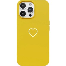 Casen iPhone 13 Pro Sarı Lansman Renkli Silikon Beyaz Kalp Desenli Kamera Korumalı Kılıf