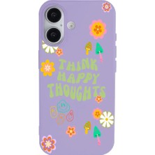 Casen iPhone 16 Plus Lila Think Happy Renkli Silikon Kılıfı