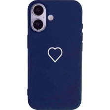 Casen iPhone 17 Lacivert Lansman Renkli Silikon Beyaz Kalp Desenli Kamera Korumalı Kılıf