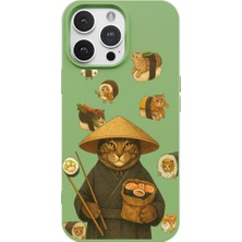 Casen iPhone 16 Pro Max Yeşil Kedi Tasarımlı Gimbap Cat Renkli Silikon Telefon Kılıfı
