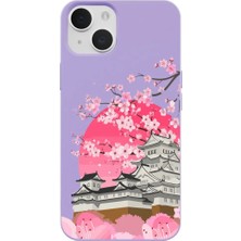 Casen iPhone 15 Plus Lila Lansman Sakura Renkli Silikon Kılıfı