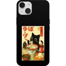 Casen iPhone 15 Plus Siyah Lansman Renkli Silikon Black Cat Tasarımlı Telefon Kılıfı