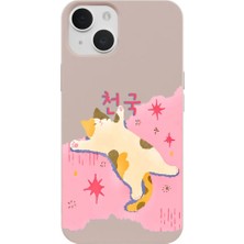 Casen iPhone 14 Pudra Cat Sleeping Kamera Korumalı Premium Lansman Renkli Silikon Kılıfı