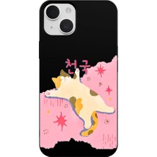 Casen iPhone 13 Siyah Cat Sleeping Kamera Korumalı Premium Lansman Renkli Silikon Kılıfı
