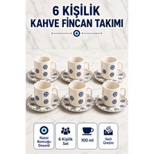 L'edoren 6 Kişilik Seramik Kahve Fincan Takımı Yuvarlak Sunum Tabaklı Porselen Türk Kahvesi Fincan Seti