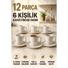 L'edoren 6 Kişilik Seramik Kahve Fincan Takımı Yuvarlak Sunum Tabaklı Porselen Türk Kahvesi Fincan Seti