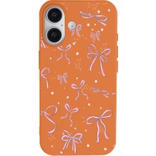 Casen iPhone 16 Turuncu Ribbon Stars Kamera Korumalı Premium Renkli Silikon Kılıf