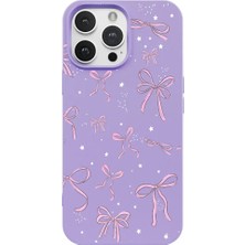 Casen iPhone 14 Pro Lila Ribbon Stars Kamera Korumalı Premium Renkli Silikon Kılıf