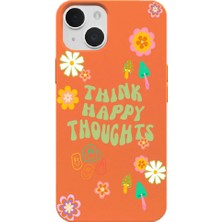 Casen iPhone 14 Turuncu Think Happy Renkli Silikon Kılıfı