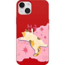 Casen iPhone 14 Plus Kırmızı Cat Sleeping Kamera Korumalı Premium Lansman Renkli Silikon Kılıfı