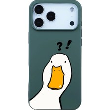 Casen iPhone 17 Pro Max Yeşil What Duck Ördek Tasarımlı Kamera Korumalı Renkli Silikon Kılıf