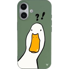 Casen iPhone 16 Yeşil What Duck Ördek Tasarımlı Kamera Korumalı Renkli Silikon Kılıf