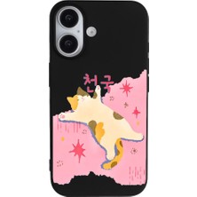 Casen iPhone 16 Plus Siyah Cat Sleeping Kamera Korumalı Premium Lansman Renkli Silikon Kılıfı