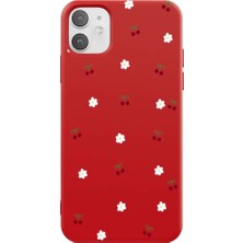 Casen iPhone 12 Kırmızı Lansman Renkli Silikon Kiraz ve Çiçek Desenli Kamera Korumalı Kılıf