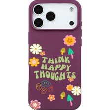 Casen iPhone 17 Pro Max Bordo Think Happy Renkli Silikon Kılıfı