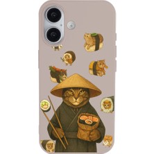 Casen iPhone 16 Pudra Kedi Tasarımlı Gimbap Cat Renkli Silikon Telefon Kılıfı